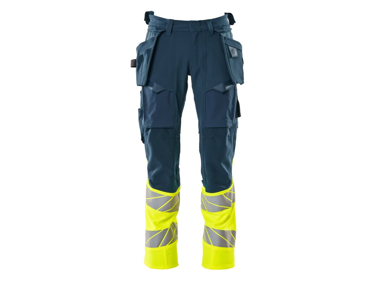 Hose mit Hängetaschen Stretch, Gr. 82C68 - dunkelpetr./hi-vis gelb, 92% PES/8%EL