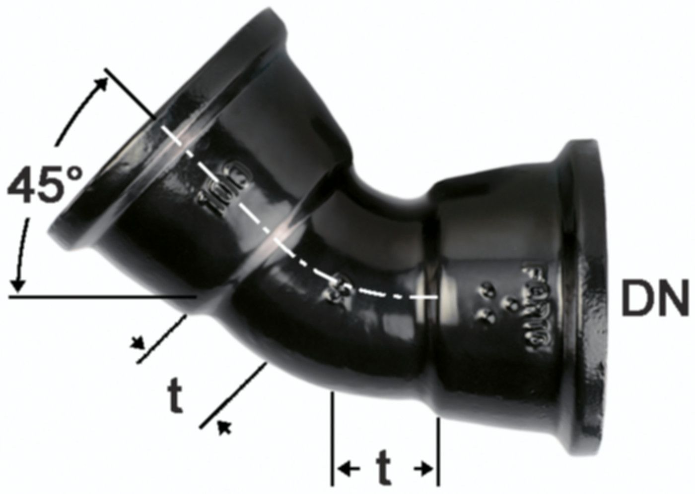 Hochdruckguss Bogen 45° 2 Steckmuffen - Fig. 2822A