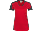 Damen-V-Shirt Contr. Perf. XL rot/anth. - 50% Baumwolle, 50% Polyester, 160 g/m²