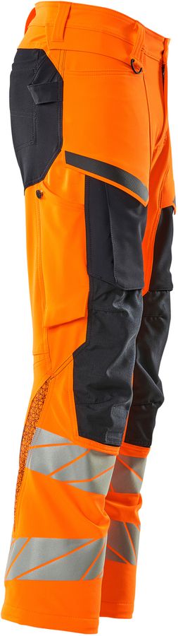 Hose mit Knietaschen, Stretch, Gr. 76C56 - hi-vis orange/schwarzblau, 92% PES/8%EL