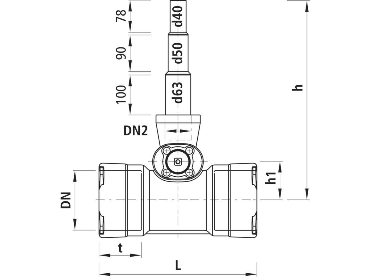 Combi-T BAIO PN 16 DN 125, d 63-50-40 mm - Abgang PE-Anschweissende universal  4381