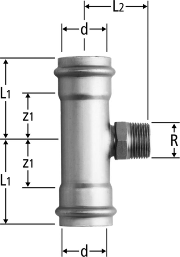 Optipress-Inox-T-Stück - mit Aussengewinde