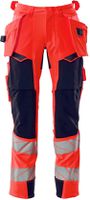 Hose mit Hängetaschen Stretch, Gr. 82C49 - hi-vis rot/schwarzblau, 92% PES/8%EL