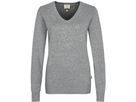 Women-V-Pullover Premium mit Kontrast- - streifen am Halsausschn. 100 % Baumwolle