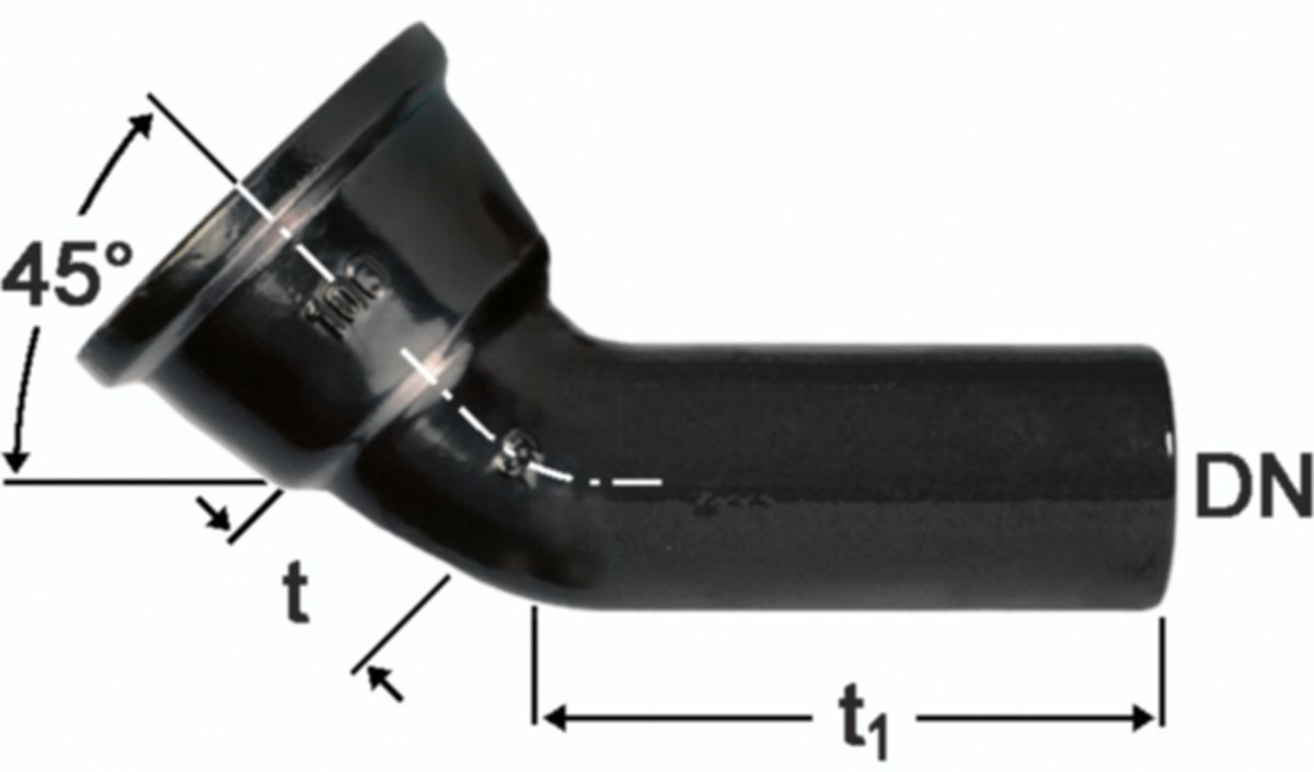 Hochdruckguss Bogen 45° - Fig. 2822, Steckmuffe und Spitzende