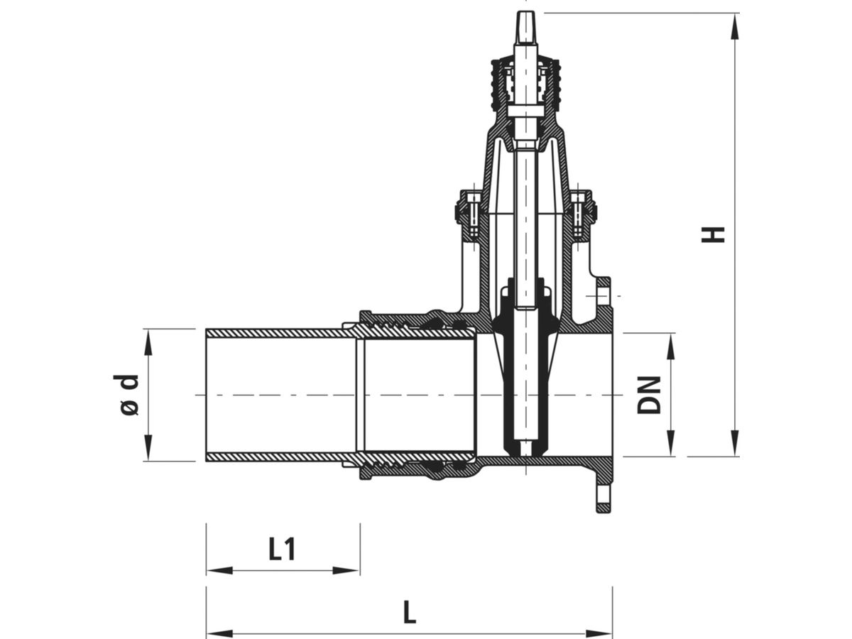 Flansch-/PE-Einschweiss-Schieber PN 16 - PN 16  DN 150, d 180 mm  4850
