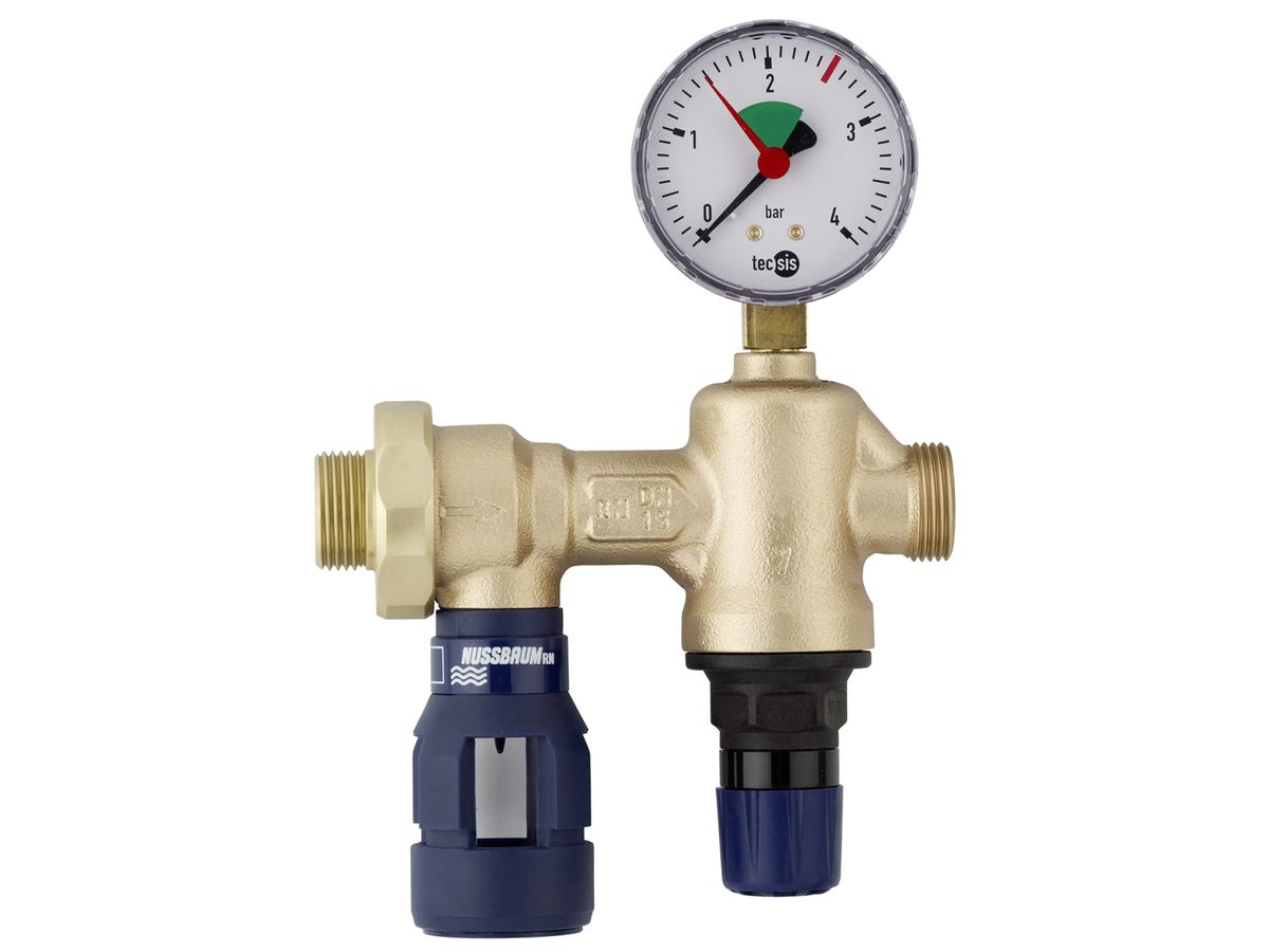 Heizungsfüllgarnitur PN 10 Nussbaum - mit Aussengewinden und Manometer Nr15092