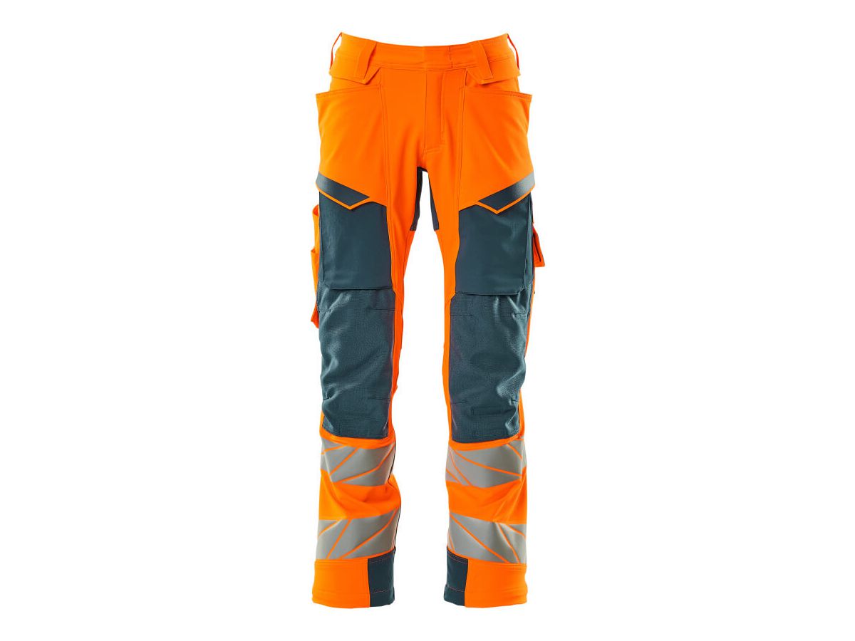 Hose mit Knietaschen, Stretch, Gr. 82C46 - hi-vis orange/dunkelpetroleum