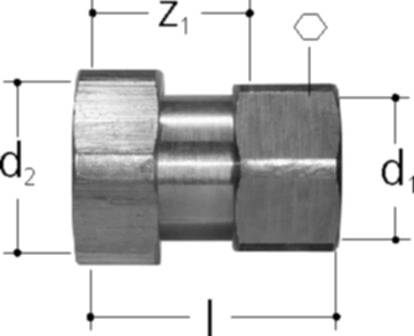 Sanipex Übergang mit loser Muter und - Innengewinde aus Rotguss