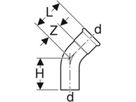 MPF-Einsteckbogen 45° Gas  22 mm