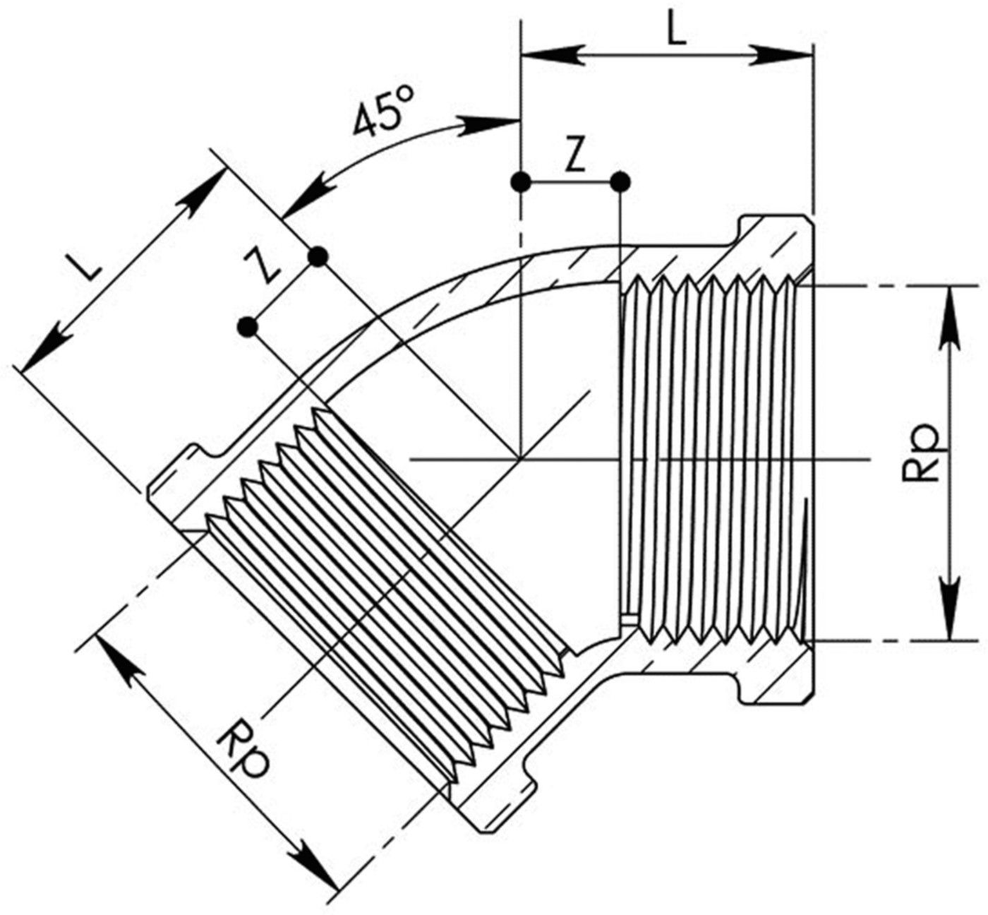 Winkel Rotguss 45° Nr.120