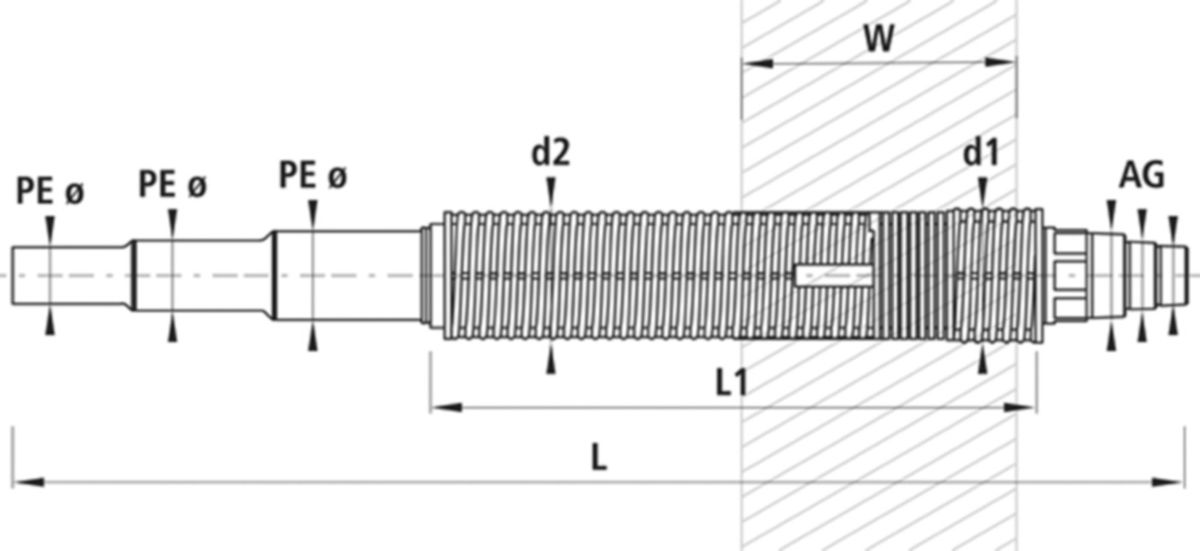 Mauerdurchführung Universal PE, gerade - d 63-50-40 mm, AG 2"-11/2"-11/4"  6851