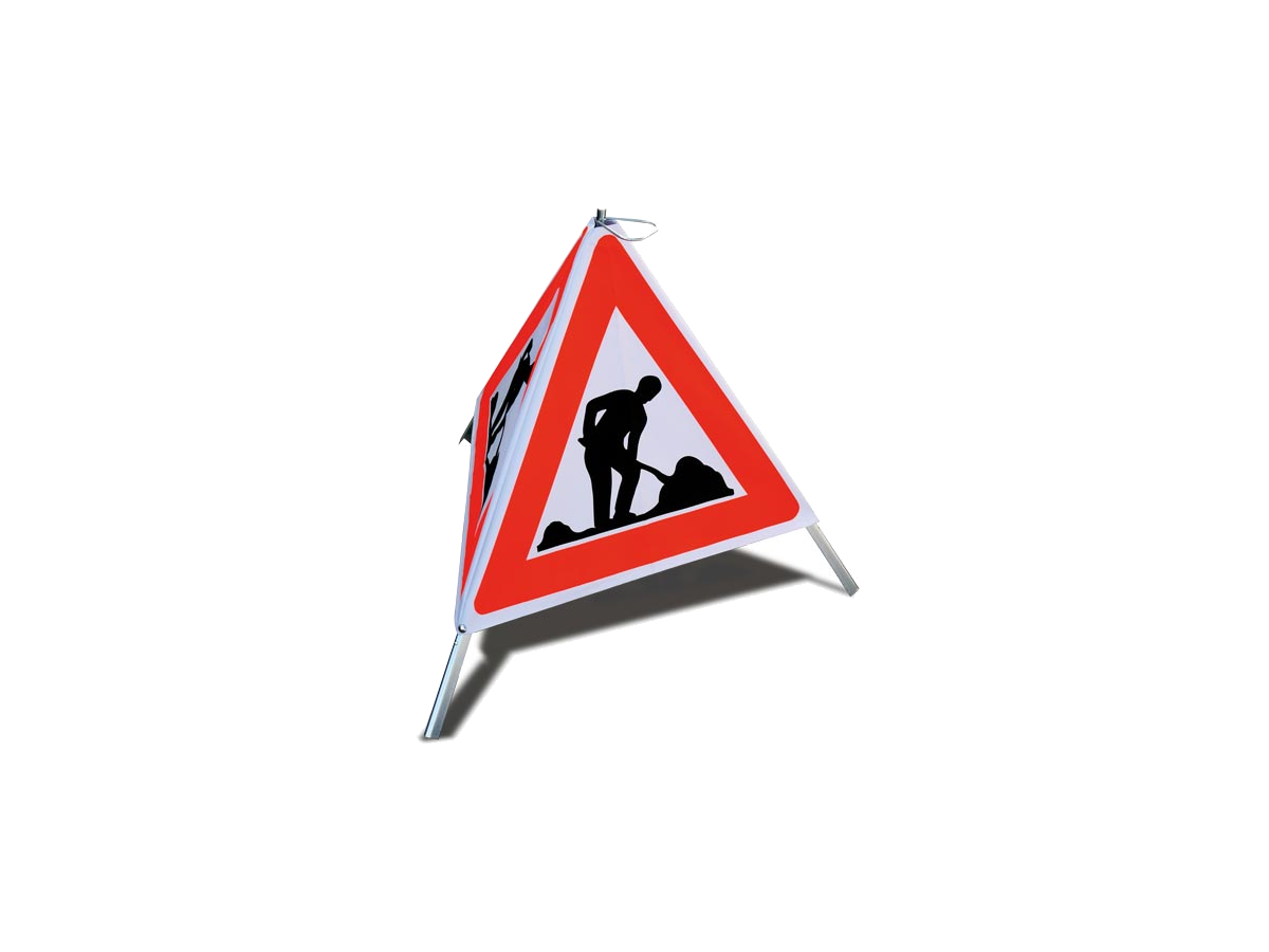 Faltsignal 1.14 "Bauarbeiten" dreiseitig - 90 cm, N = Tagesleuchtend