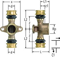 Optiflex-Flowpress-Anschluss-T-Stück - mit Wandflansch PN10, Rotguss