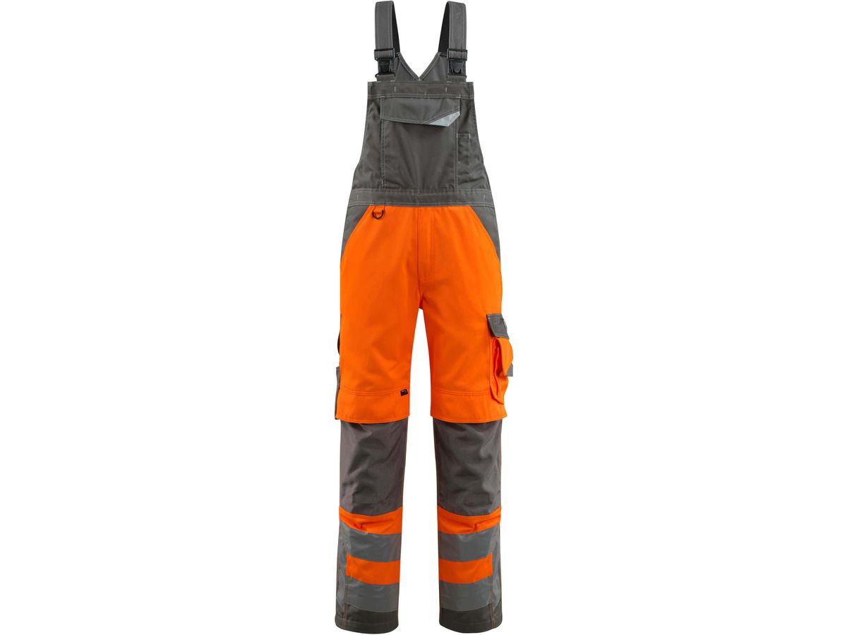 Latzhose mit Knietaschen, Gr. 82C62 - hi-vis orange/dunkelanthrazit