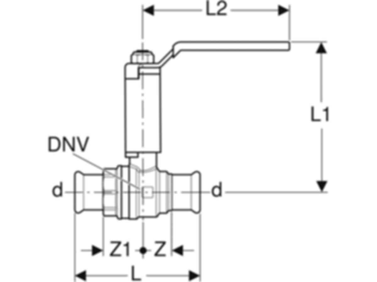 MPF-Kugelventil 28 mm - mit Betätigungshebel abgesetzt