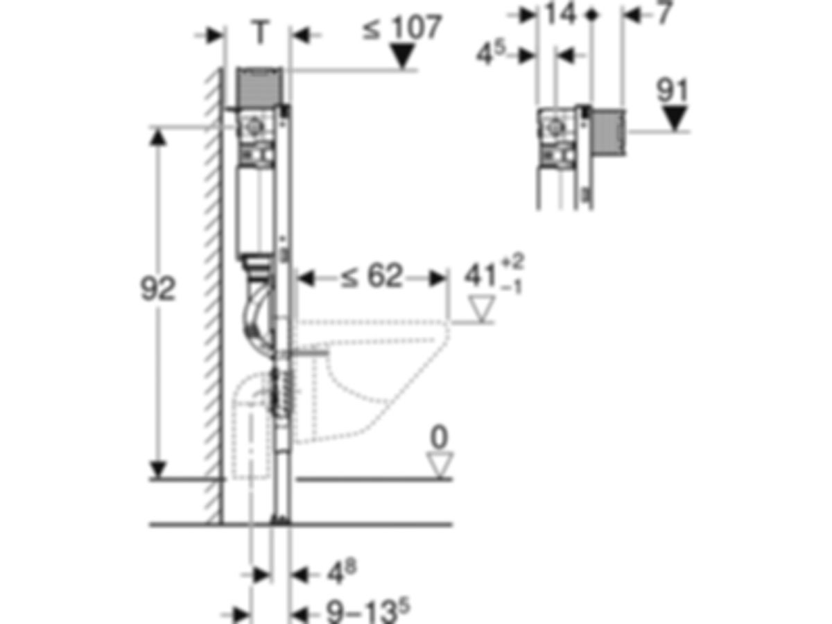 Geberit Duofix-Wand-WC-Element Omega - Typ 98, Betätigung von oben/vorne