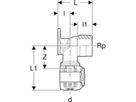 Geberit Anschlusswinkel 90°  FlowFit - Rp 1/2 Zoll / d Ø 20 mm / L1 7.3 cm