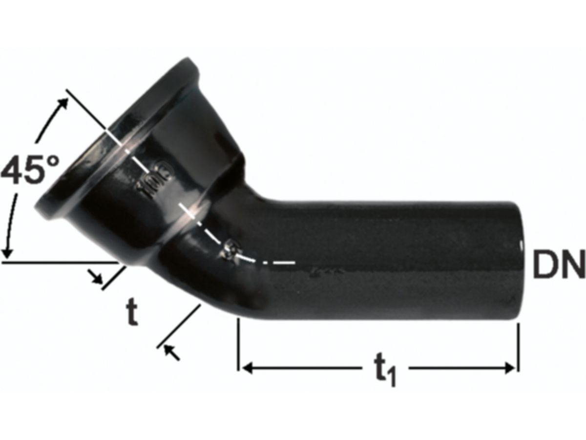 Hochdruckguss Bogen 45° - Fig. 2822, Steckmuffe und Spitzende