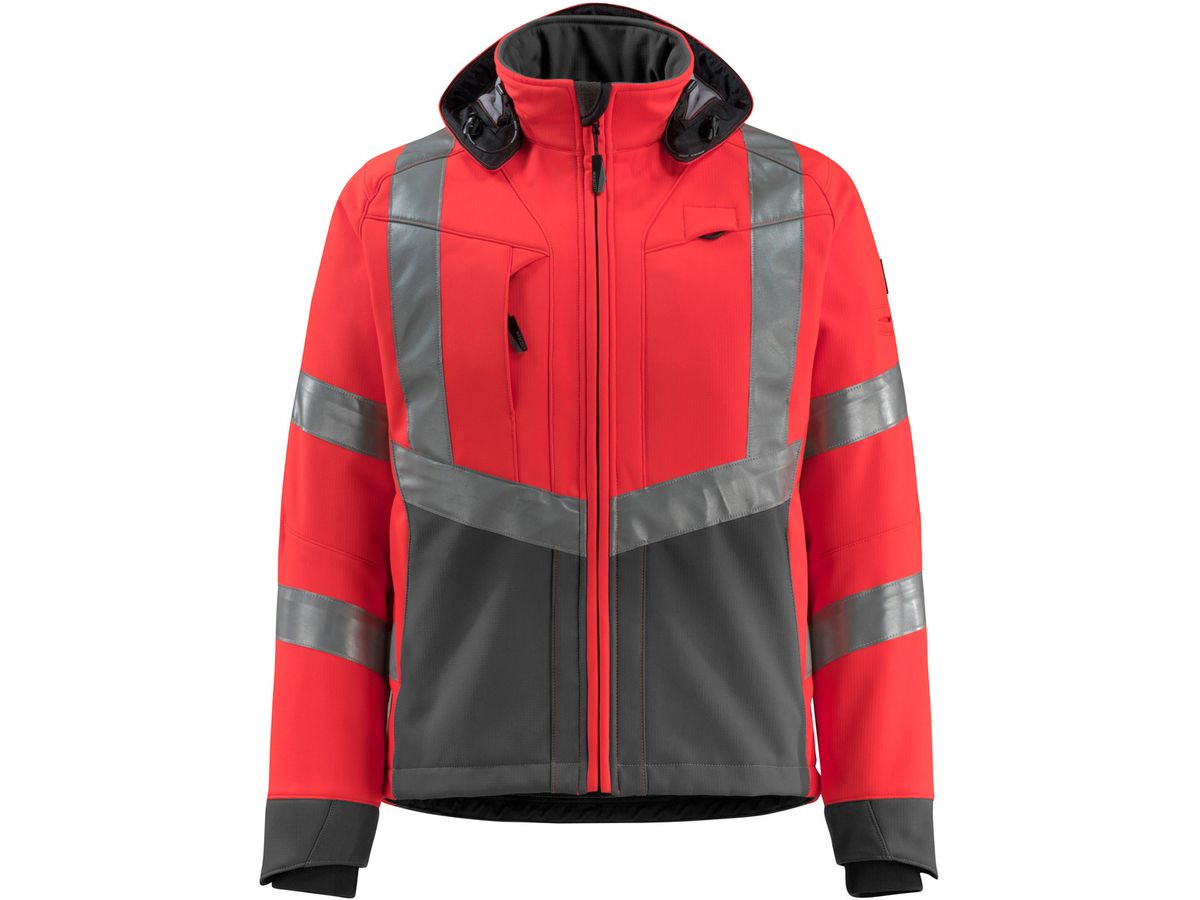 Soft-Shell Jacke Blackpool, Gr. 4XL - hi-vis rot/dunkelanthrazit, 100% PES