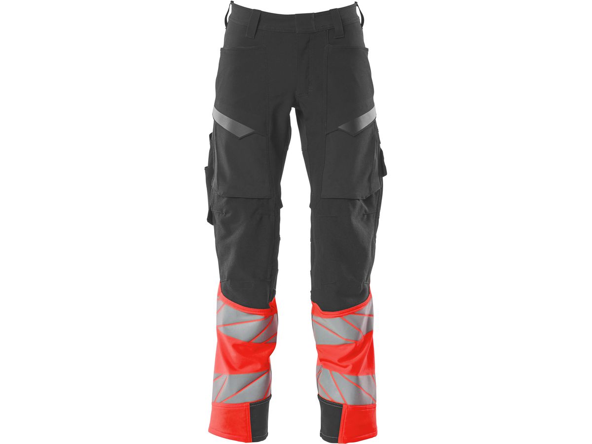 Hose mit Knietaschen, Stretch, Gr. 76C50 - dunkelanthrazit/hi-vis rot, 88%PES/12%EL