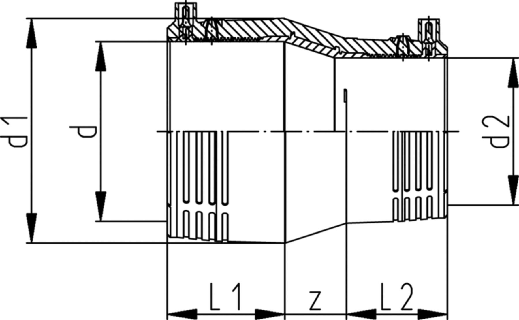 Reduktion PE100 S-5 SDR 11 PN ELGEF - 10 bar Gas / 16 bar Wasser