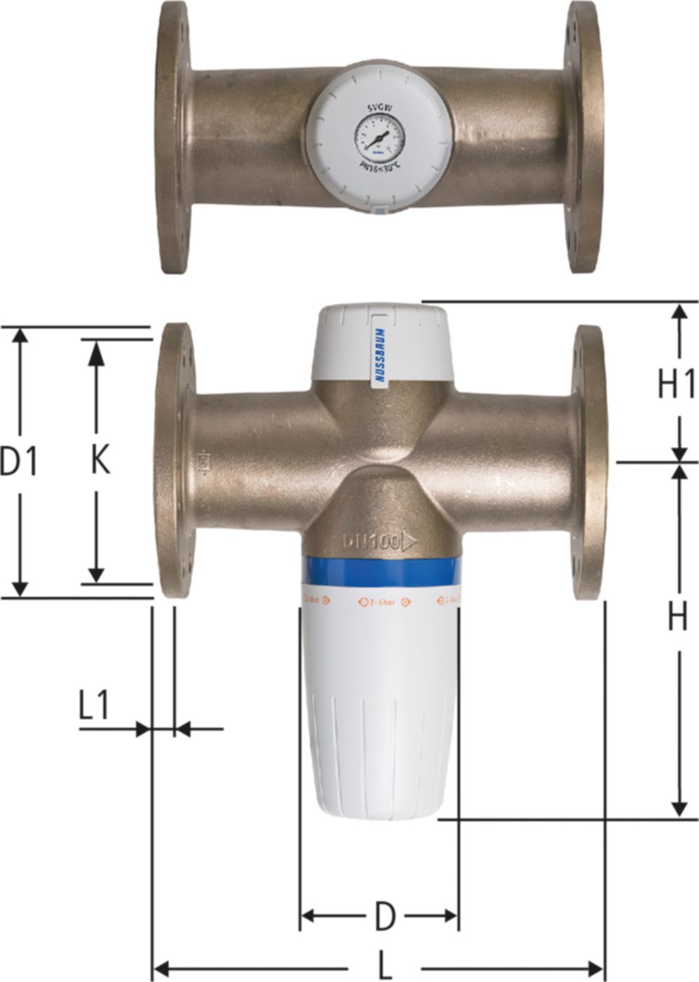 Optipress-Druckreduzierventil PN 16 - inkl. Manometer mit Flansch