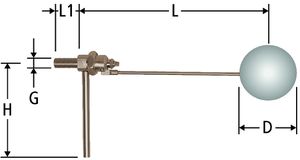 Schwimmerventil PN 10 mit Tauchrohr 3/8" - Kunststoffkugel in der Höhe verstellbar