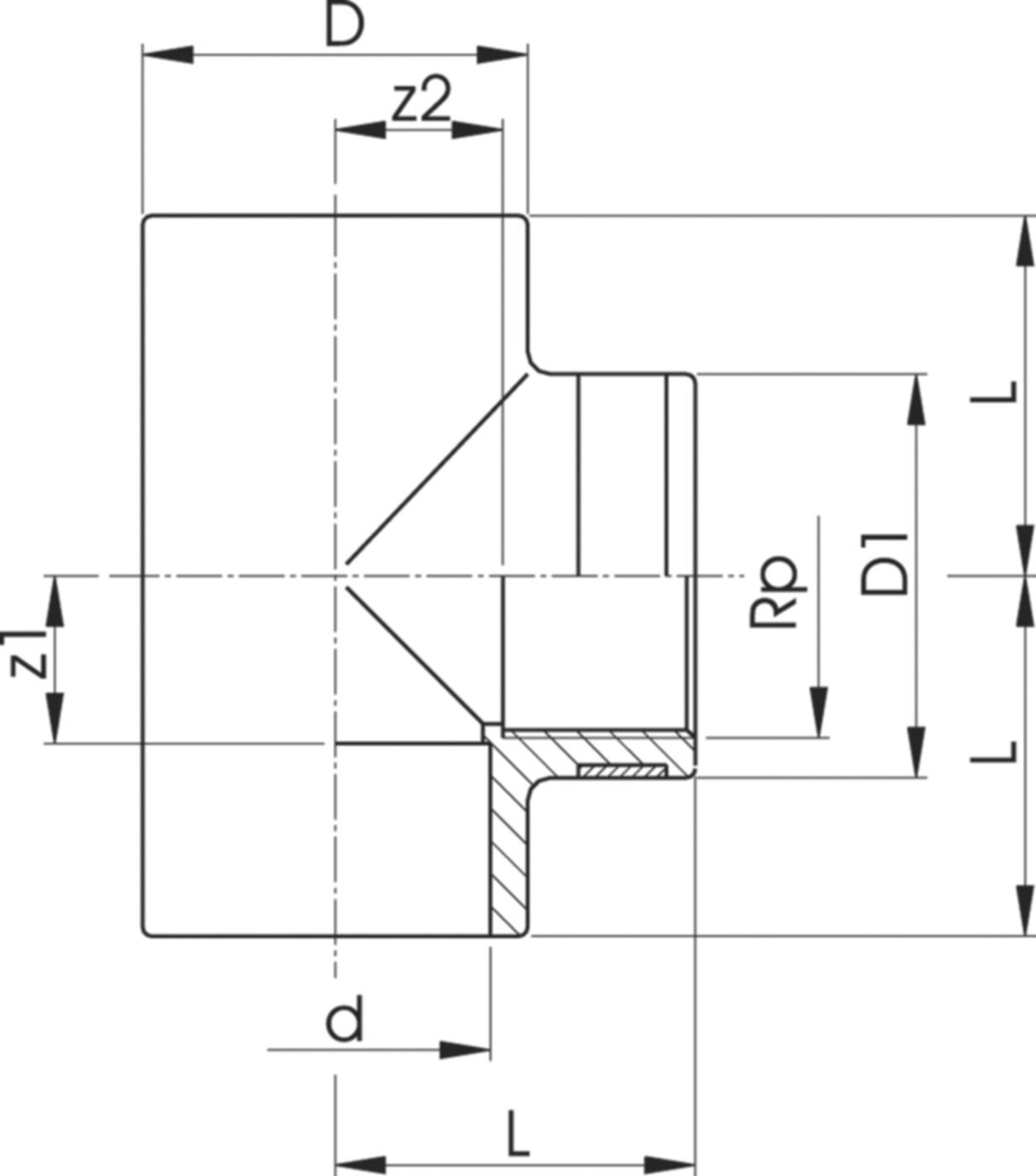 T 90° PVC-U metrisch - Druchgang mit Klebemuffen