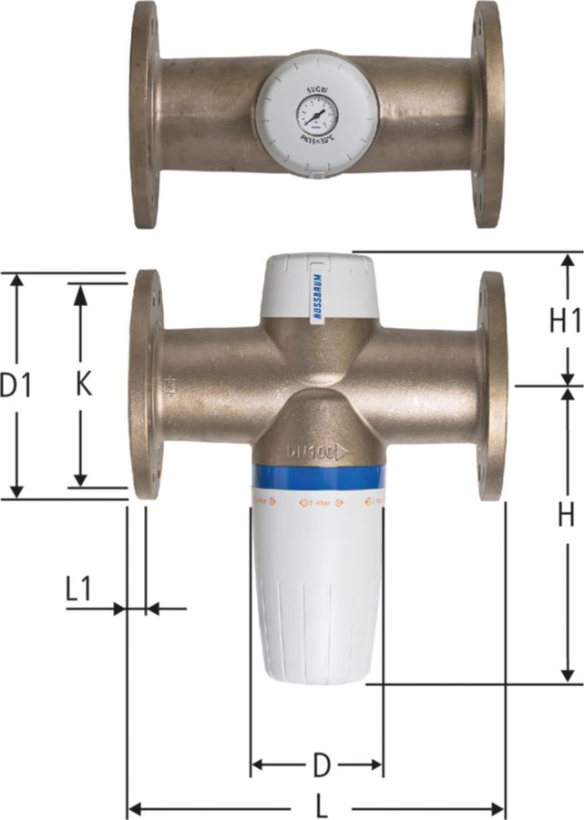 Optipress-Druckreduzierventil PN 16 - inkl. Manometer mit Flansch