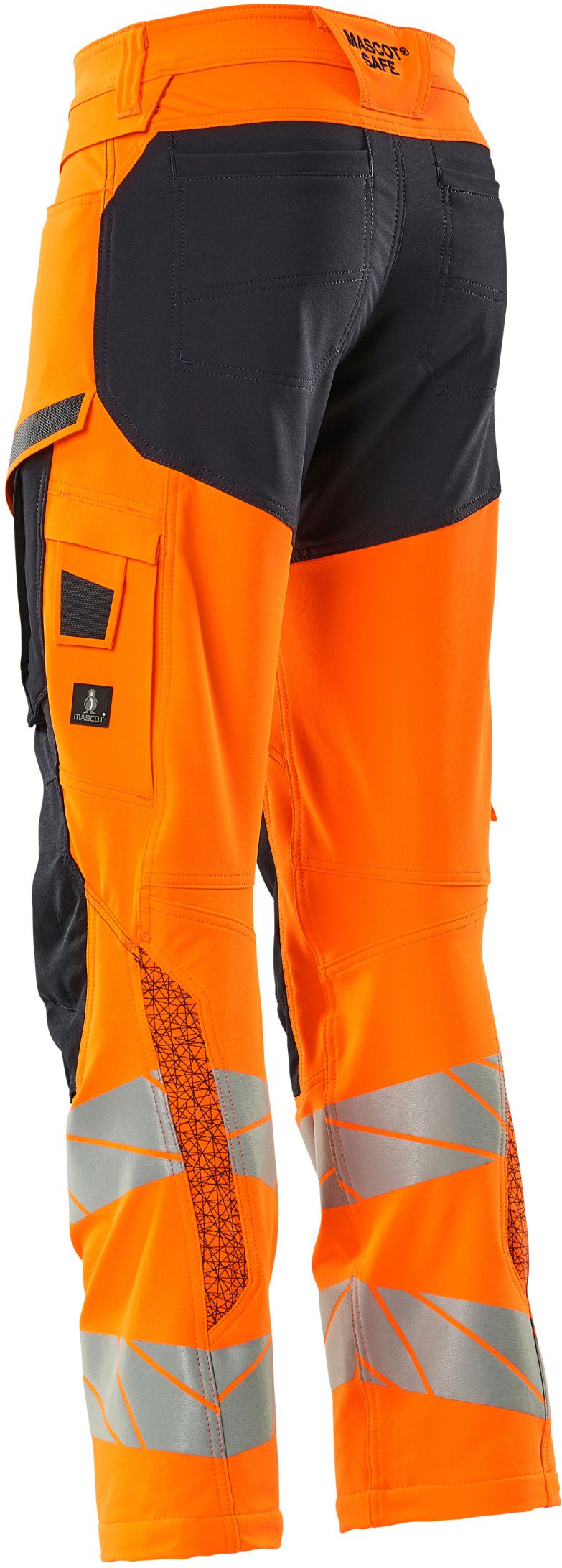 Hose mit Knietaschen, Stretch, Gr. 76C56 - hi-vis orange/schwarzblau, 92% PES/8%EL