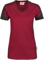 Damen-V-Shirt Co. Perf. L weinrot/anth. - 50% Baumwolle, 50% Polyester, 160 g/m²