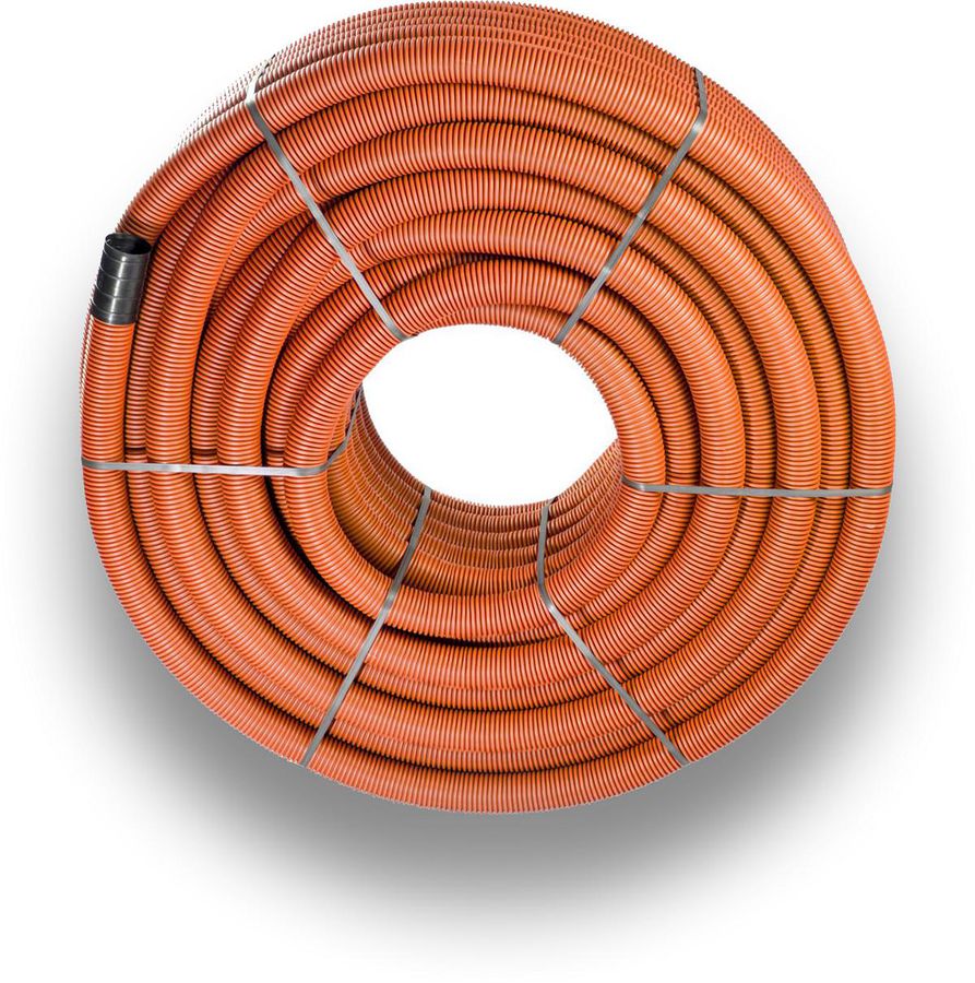 Kabelschutz-Rollenrohre HDPE gemufft rot - aussen gewellt, innen glatt, ohne C+S