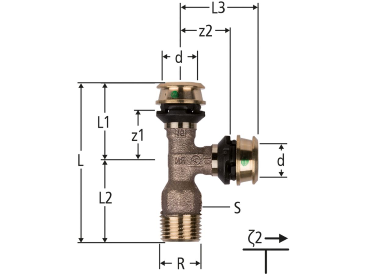 Optiflex-Flowpress-T-Stück - mit Aussengewinde