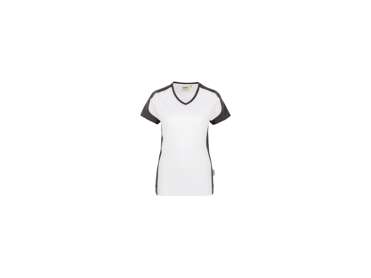 Damen-V-Shirt Contr. Perf. L weiss/anth. - 50% Baumwolle, 50% Polyester, 160 g/m²