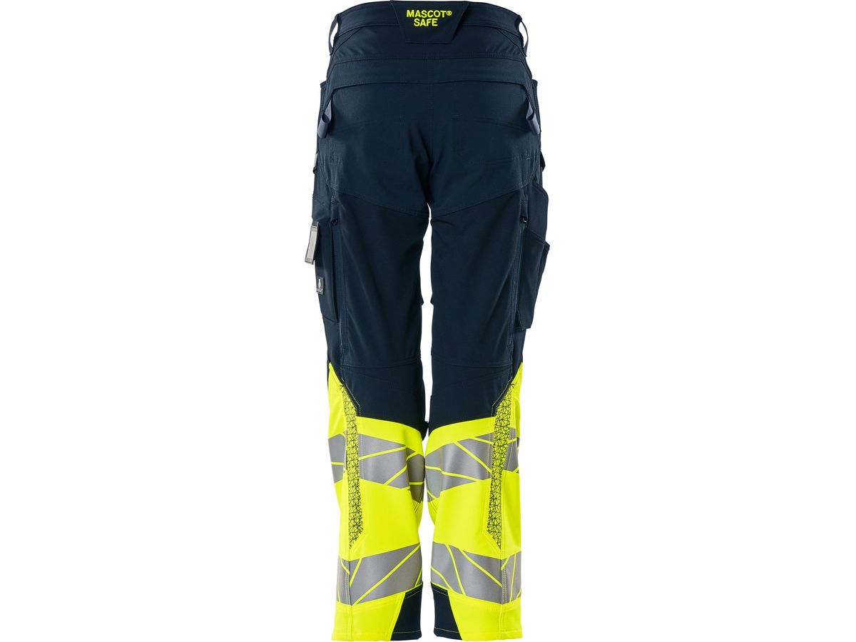 Hose Damen Diamond, Stretch, Gr. 82C36 - schwarzblau/hi-vis gelb, mit Knietaschen