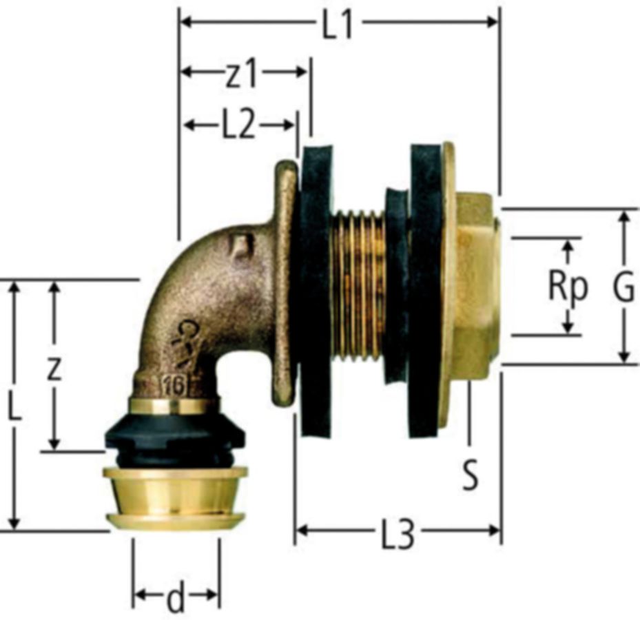 Optiflex-Flowpress-Wanddurchführungsw. - PN10, Rotguss