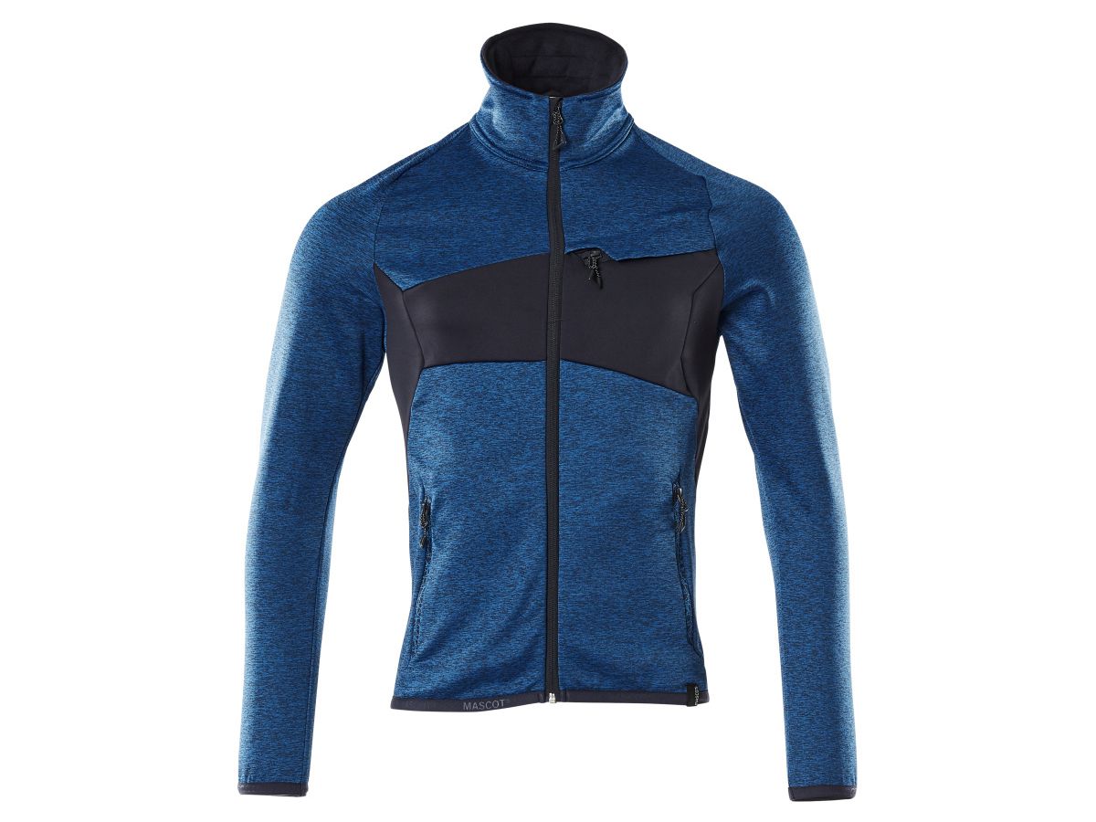 Fleecepullover Microfleecejacke Gr. L - azurblau/schwarzblau mit Reissverschluss