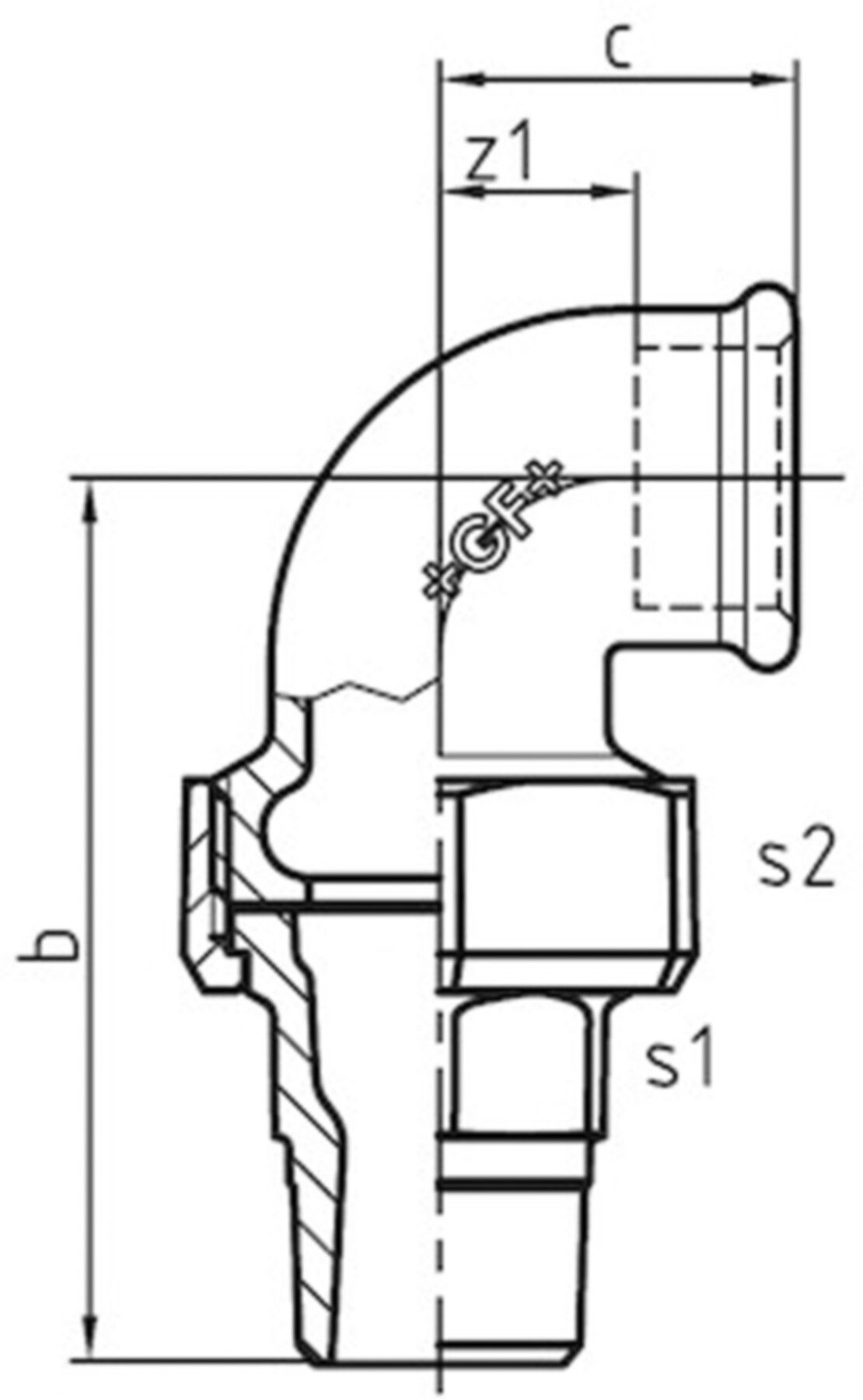 Winkelverschraubung +GF+  97 verzinkt - flach dichtend
