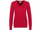 Women-V-Pullover Premium mit Kontrast- - streifen am Halsausschn. 100 % Baumwolle