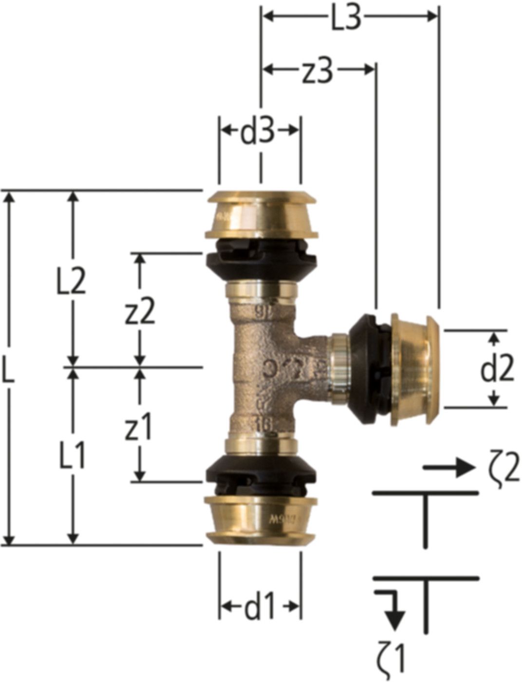 T-Stück NUSSBAUM Optiflex-Flowpress - PN 10, Rotguss CC246E, Kunststoff