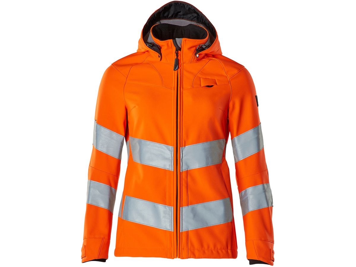 Soft Shell Jacke Damen-Passform Gr. XS - hi-vis orange, wasserabweisend Kl. 3