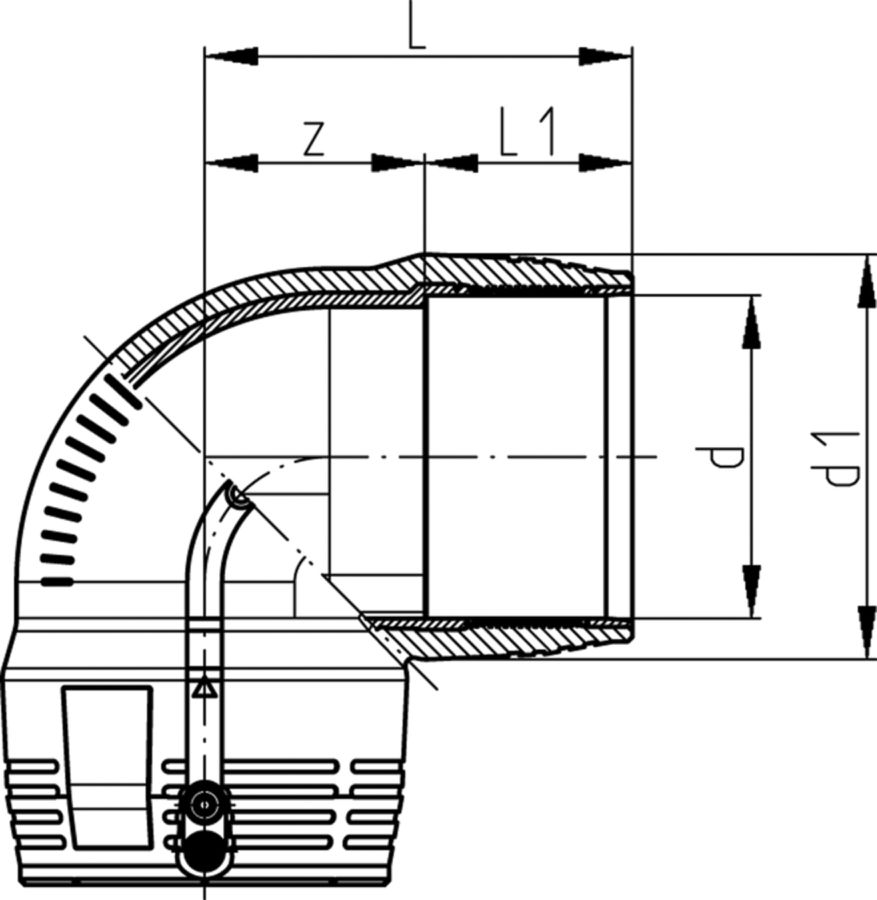 Winkel 90° PE100 S-5 SDR 11 ELGEF+ - 5 bar Gas / 16 bar Wasser