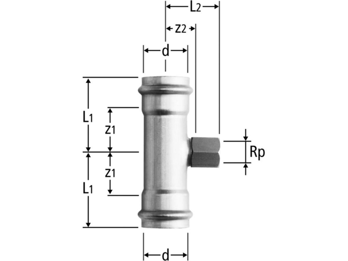 Optipress-G-T-Stück 108 x 3/4" x 108 - mit Innengewinde