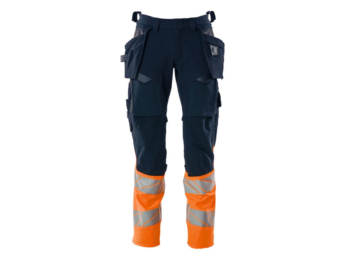 Hose mit Hängetaschen Stretch, Gr. 90C46 - schwarzblau/hi-vis orange, 92% PES/8%EL
