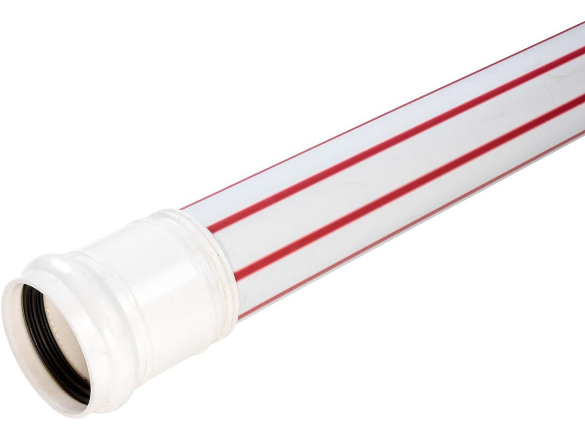 Kabelschutzrohre HDPE gemufft C+S - à 5 oder 10 m mit roten Streifen