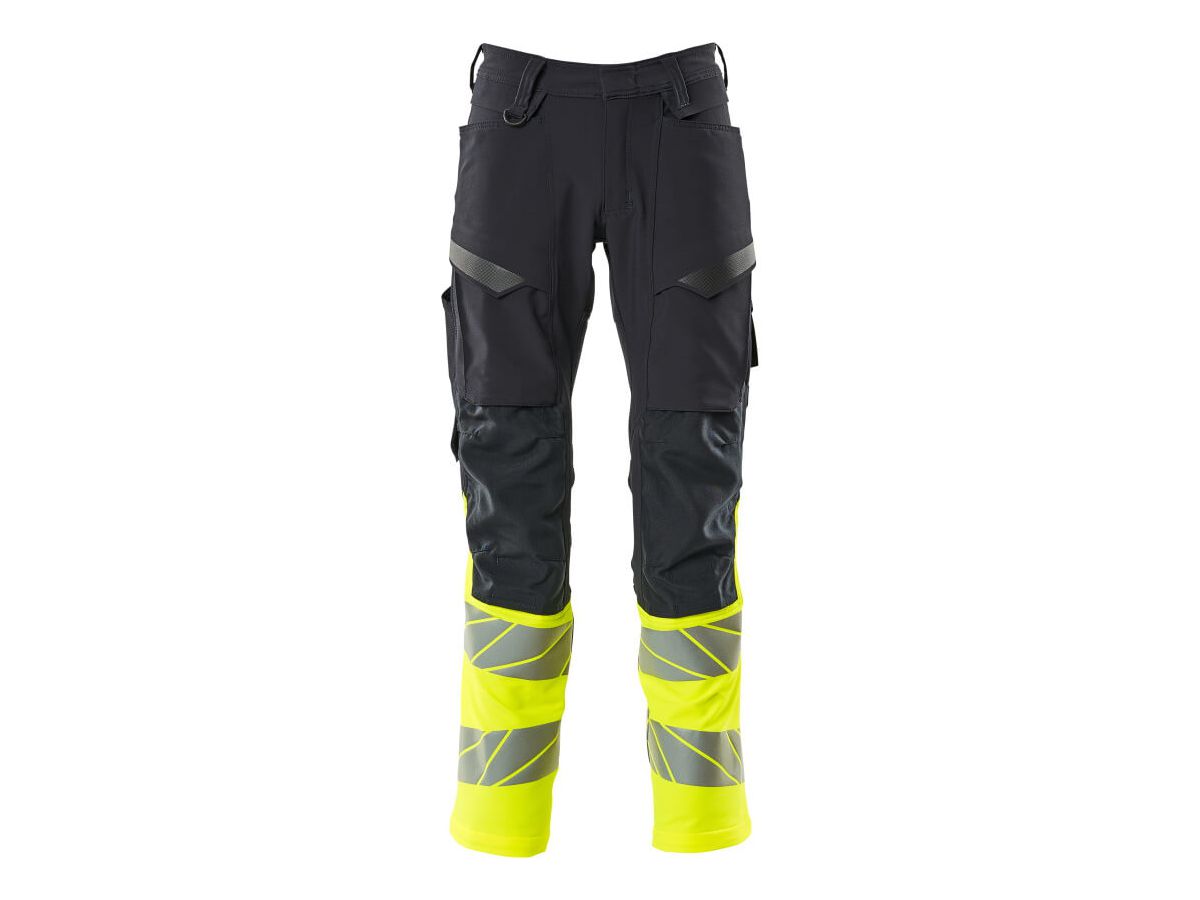 Hose mit Knietaschen, Stretch, Gr. 76C56 - schwarzblau/hi-vis gelb, 92% PES / 8% EL