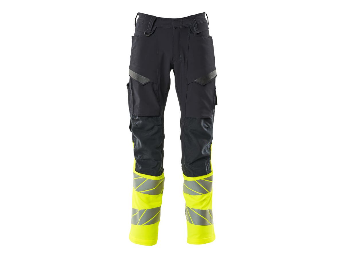Hose mit Knietaschen, Stretch, Gr. 76C54 - schwarzblau/hi-vis gelb, 92% PES / 8% EL