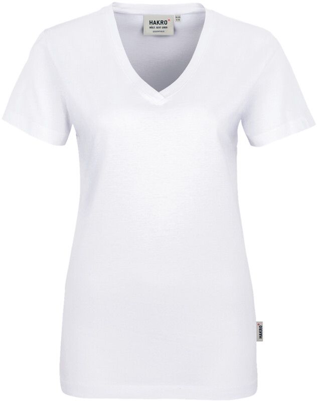 Klassisches V-Shirt mit feminimen V-Aus- - schnit. 100 % Baumwolle. Grössen XS-3XL