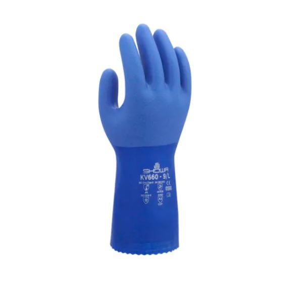 Chemikalienschutzhandschuh SHOWA 660 - vollbeschichtet, PVC,Baumwolle, blau